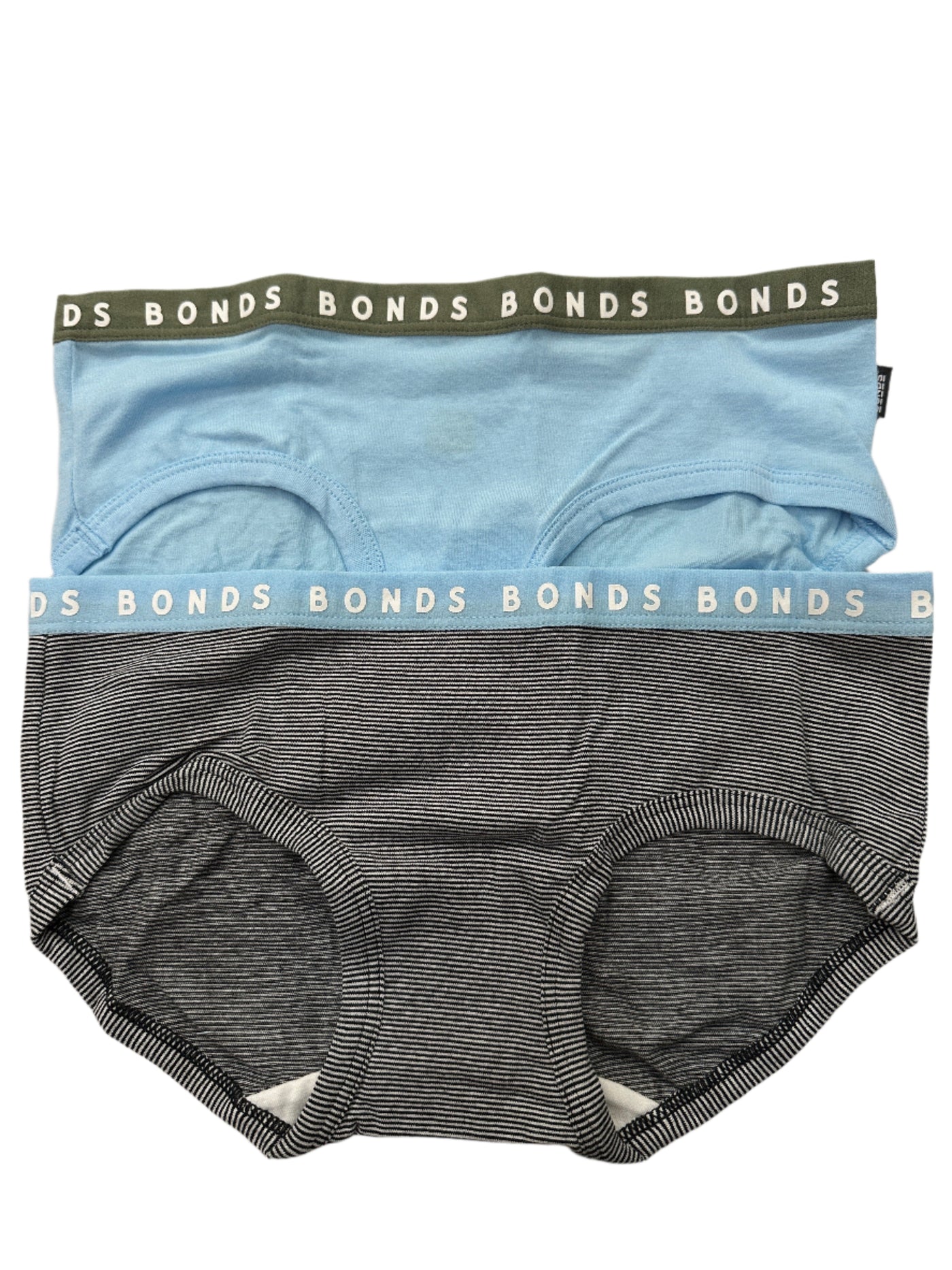 Bonds Womens Hipster Boyleg Briefs 2 Pack - Black White Stripe/Blue-Khaki