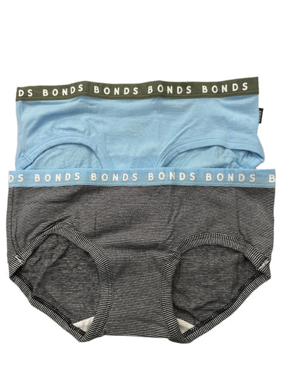 Bonds Womens Hipster Boyleg Briefs 2 Pack - Black White Stripe/Blue-Khaki