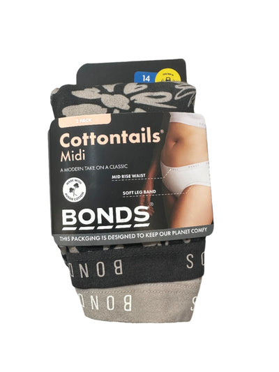 Bonds Womens Cottontails Midi 2 Pack - Black/Beige