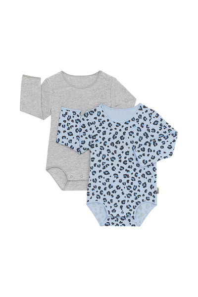 Bonds Wonderbodies Long Sleeve Bodysuit 2 Pack - Ditzy Leopard/ New Grey Marle