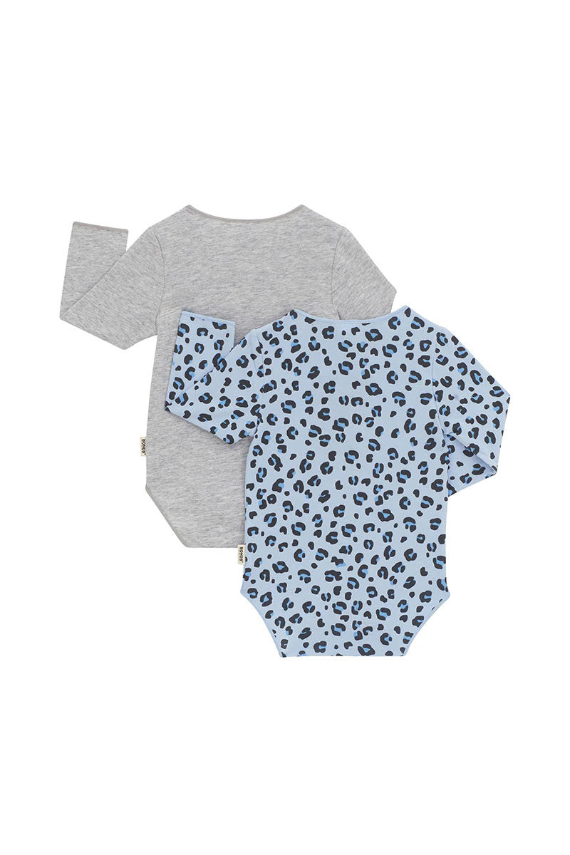 Bonds Wonderbodies Long Sleeve Bodysuit 2 Pack - Ditzy Leopard/ New Grey Marle