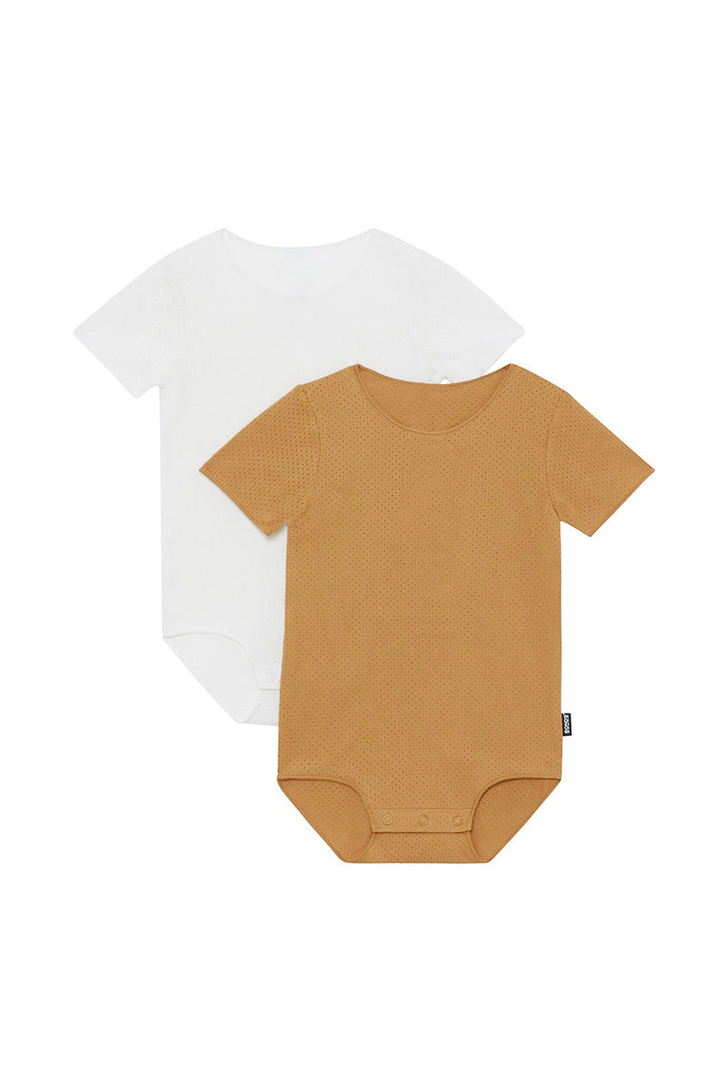 Bonds Wondercool Eyelet Short Sleeve Bodysuit 2 Pack - Sweet Caramel /Marscapone