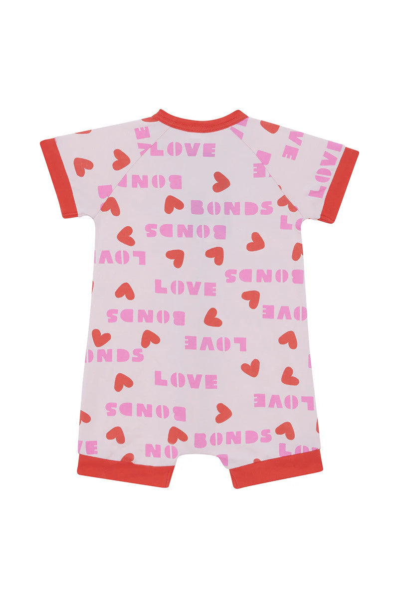 Bonds Short Sleeve Zip Romper - Bonds Love Hearts