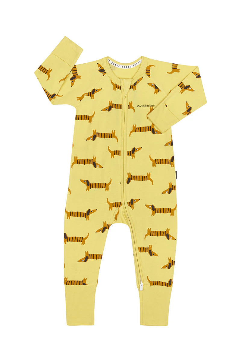 Bonds 2 Way Zip Wondersuit - Disco Dachshund Sour Puss Yellow