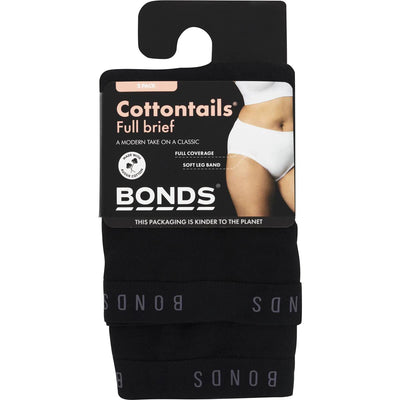 Bonds Women's Cottontails Full Brief 2 Pack - Black