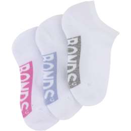 Bonds Kids Logo Low Cut 3 Pack Socks - White With Pink/Grey/Light Blue