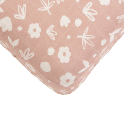 All 4 Ella Bamboo Cotton Fitted Cot Sheet - Dusty Pink Daisy
