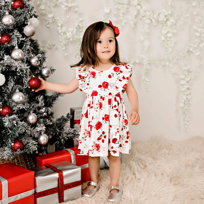 Designer Kidz Penny Floral Short Sleeve Hazel Dress - Red