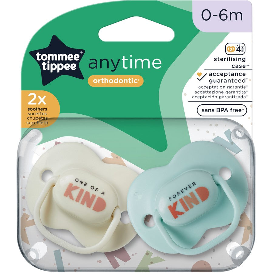 Tommee Tippee Anytime Soothers 0-6 Months 2 Pack - Blue / Cream