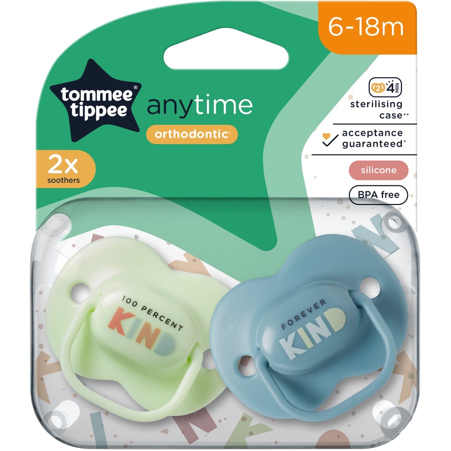 Tommee Tippee Anytime Soothers 6-18 Months 2 Pack - Blue / Lime