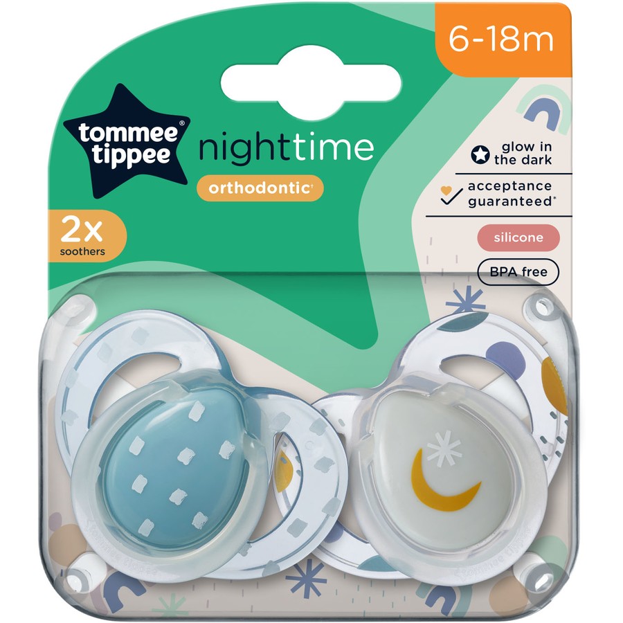Tommee Tippee Closer To Nature Night Time Soothers 6-18 Months 2 Pack - Moon Pack