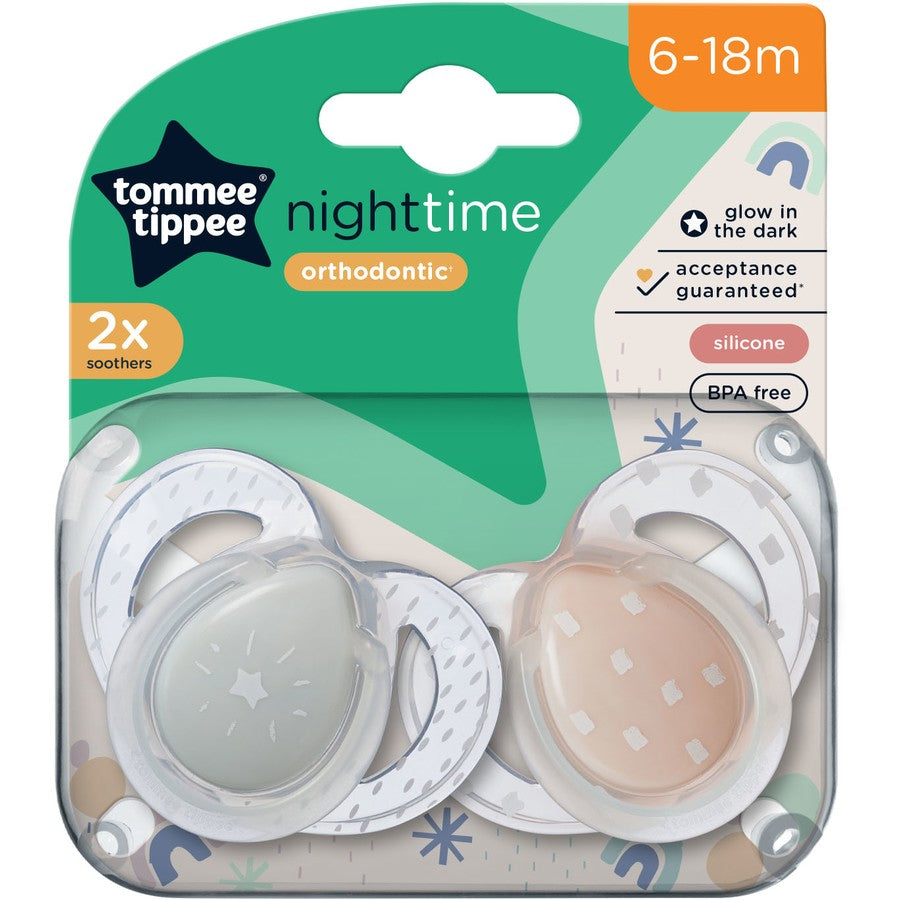 Tommee Tippee Closer To Nature Night Time Soothers 6-18 Months 2 Pack - Star Pack