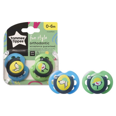 Tommee Tippee Closer To Nature Fun Style Silicone Soothers 0-6m 2 Pack - Blue/Green