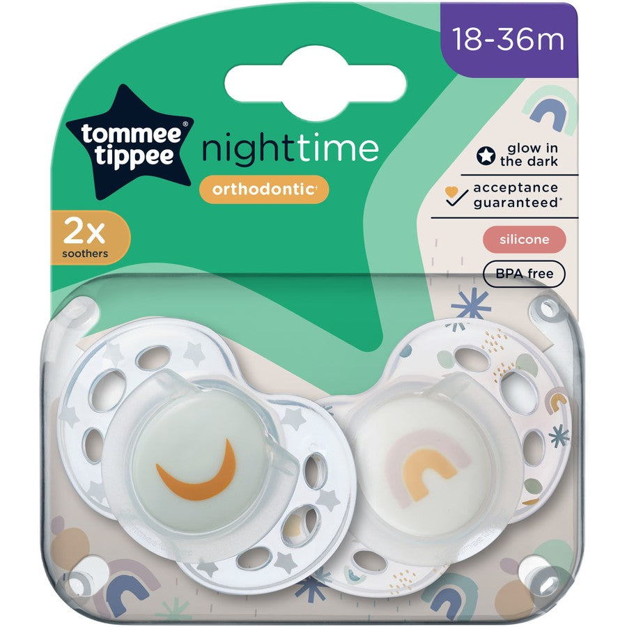 Tommee Tippee Night Time Glow In The Dark Silicone Soothers 18-36m 2 Pack - Rainbow Pack