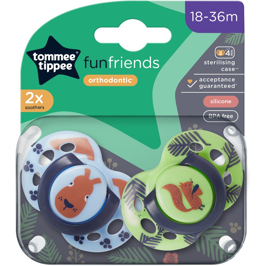Tommee Tippee Fun Style Orthodontic Soothers 18-36 Months 2 Pack - Blue Dog / Squirrel