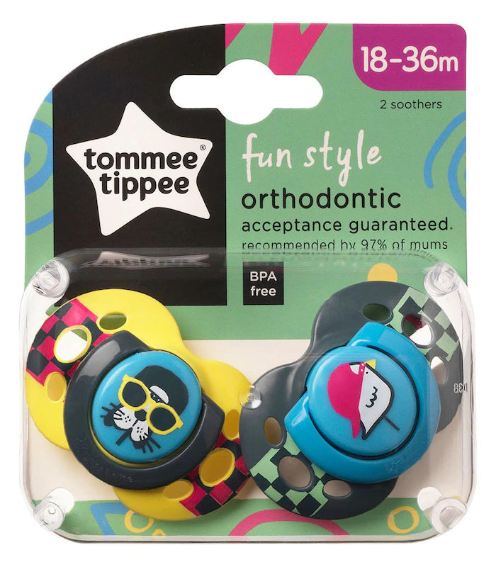 Tommee Tippee Fun Style Orthodontic Soothers 18-36 Months 2 Pack - Blue Dog/Bird