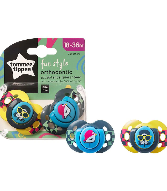 Tommee Tippee Fun Style Orthodontic Soothers 18-36 Months 2 Pack - Blue Dog/Bird