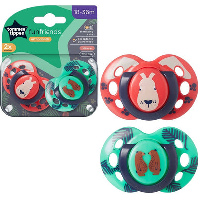 Tommee Tippee Fun Style Orthodontic Soothers 18-36 Months 2 Pack - Red Dog / Green Bear
