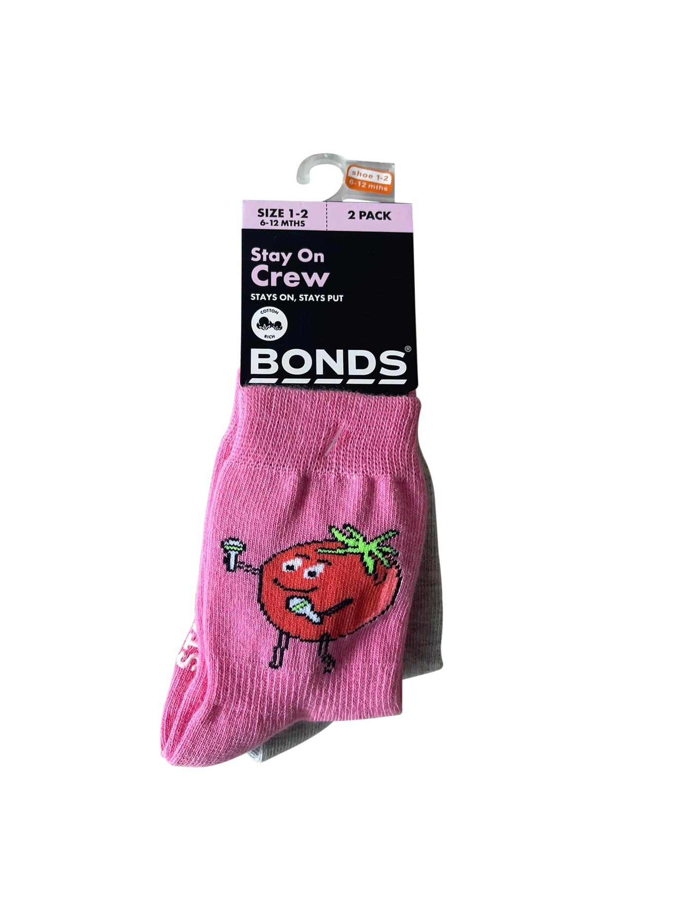 Bonds Baby Stay On Crew Socks 2 Pack - Tomato