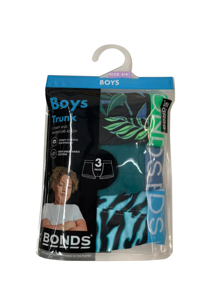 Bonds Boys Trunk 3 Pack - Print/Green/Blue Print
