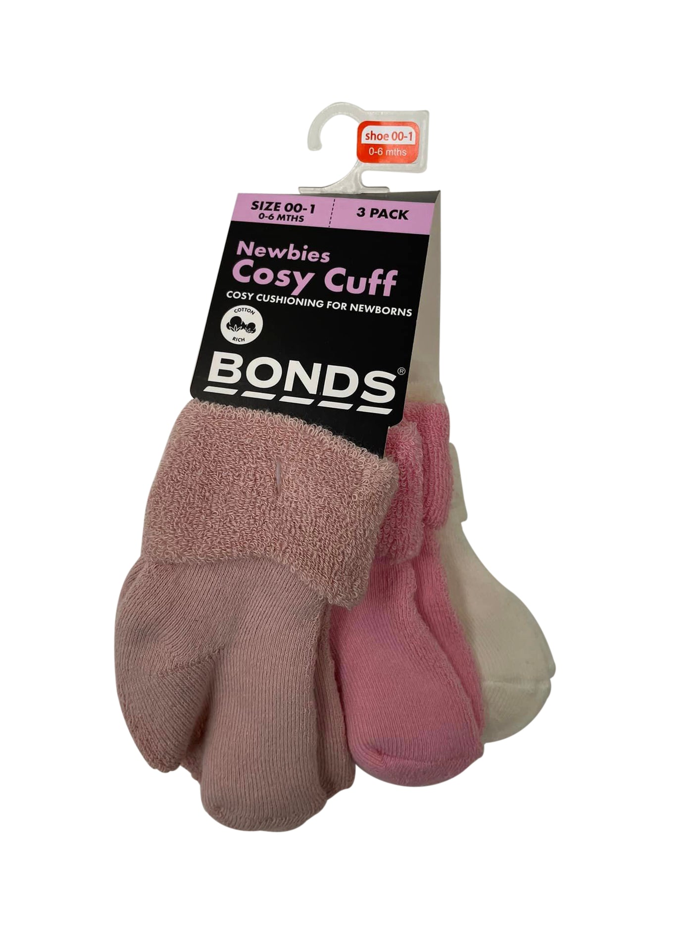 Bonds Baby Wondersock 3 Pack - Tender Pink/Pink/Cream