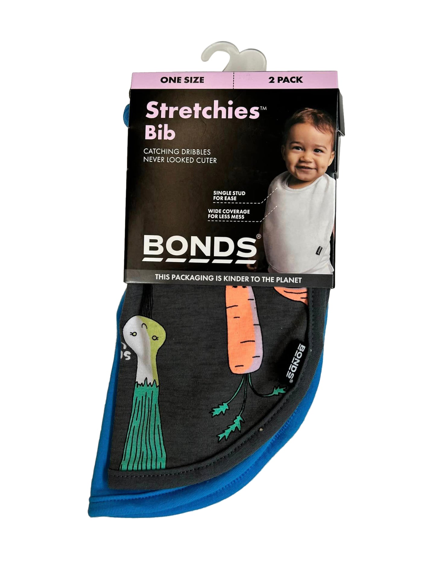 Bonds Baby Stretchies Bib 2 Pack - Vegetable Print/ Blue