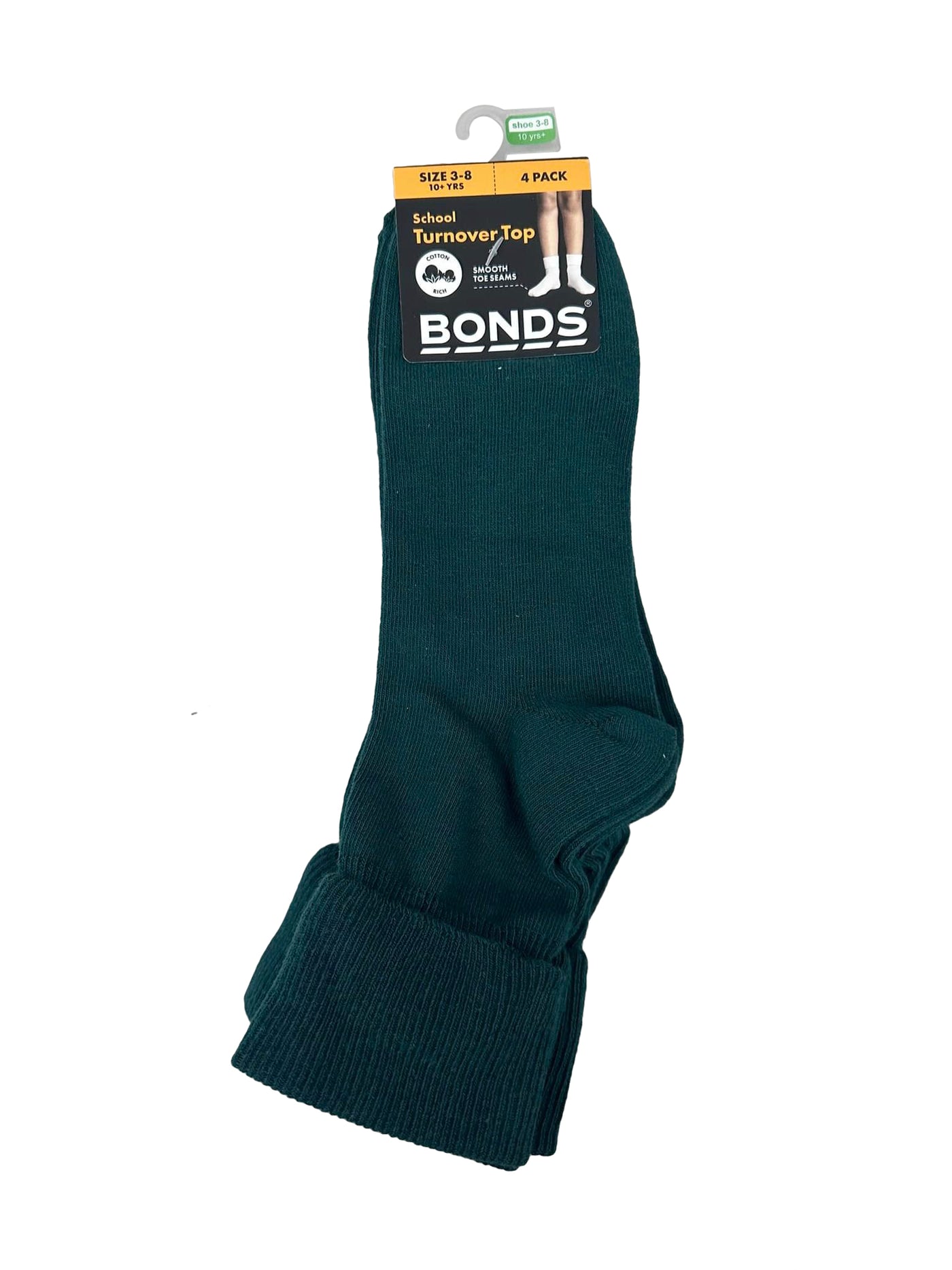 Bonds Kids School Turnover Top Socks 4 Pack - Bottle Green