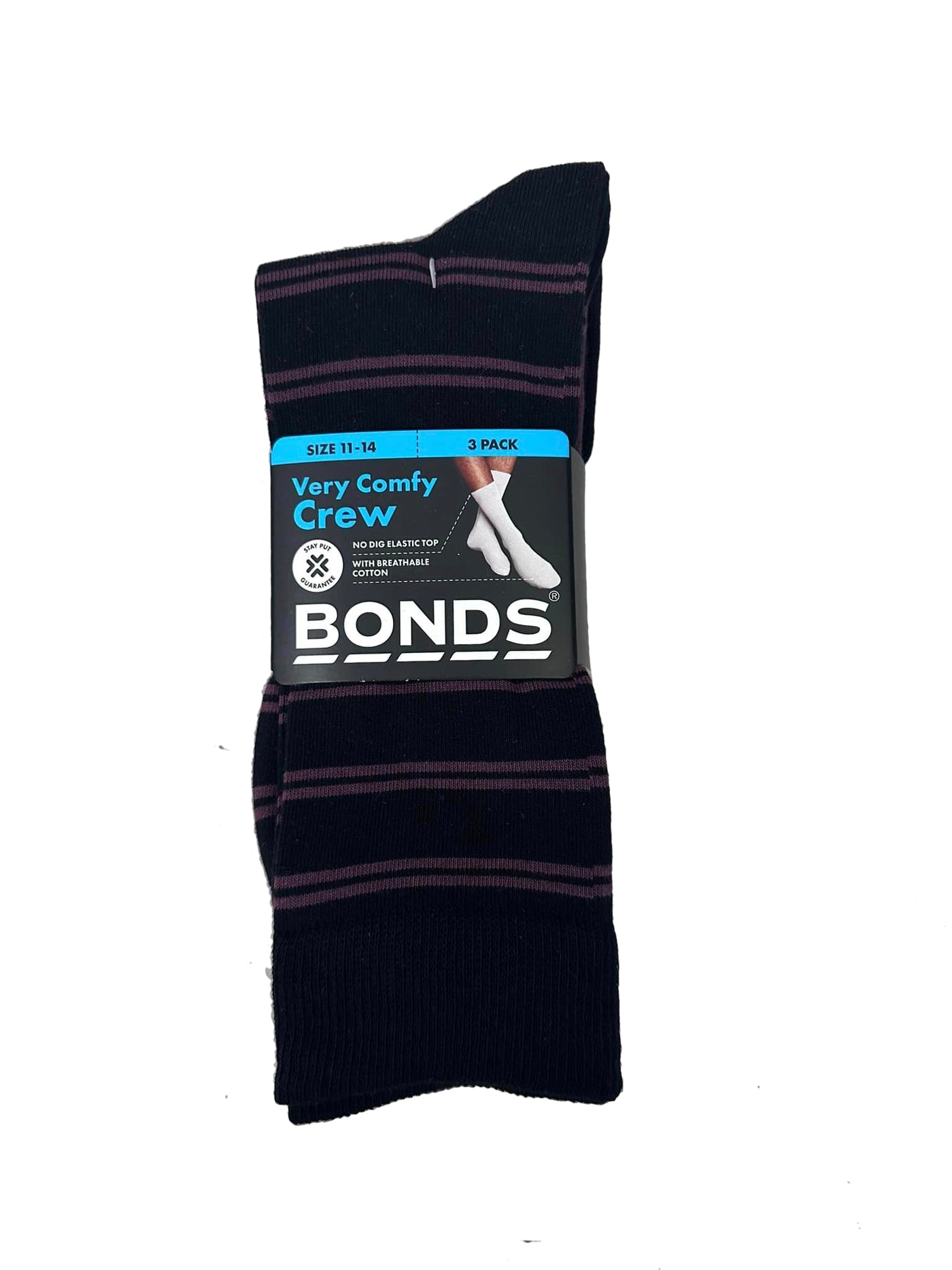 Bonds Mens Business Patterned Crew 3 Pack - Stripe/Maroon/Black