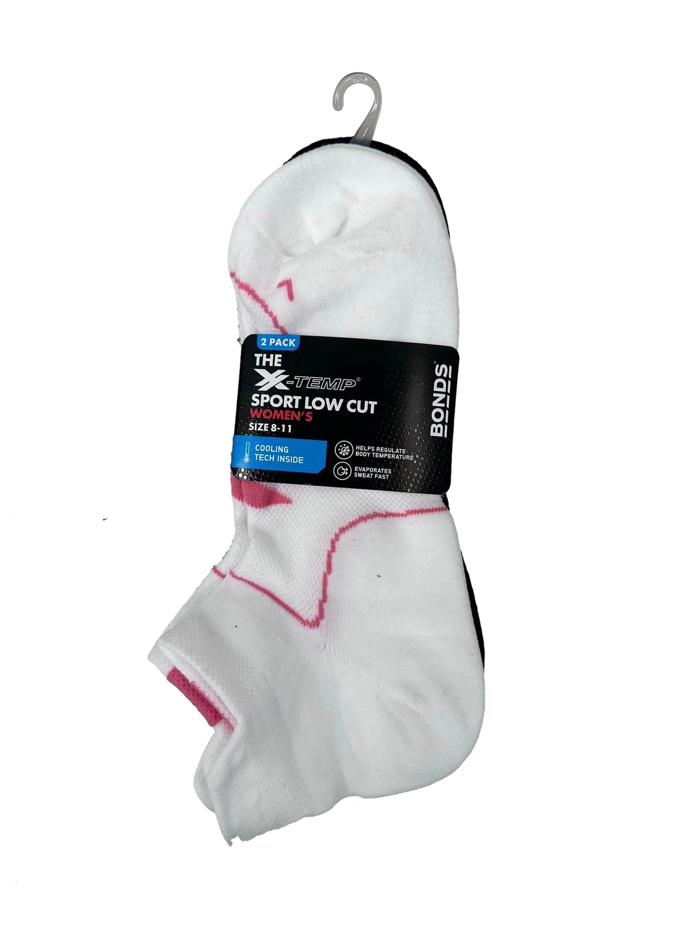 Bonds Womens Sport X-Temp Low Cut Socks 2 Pack - White/Pink/Black