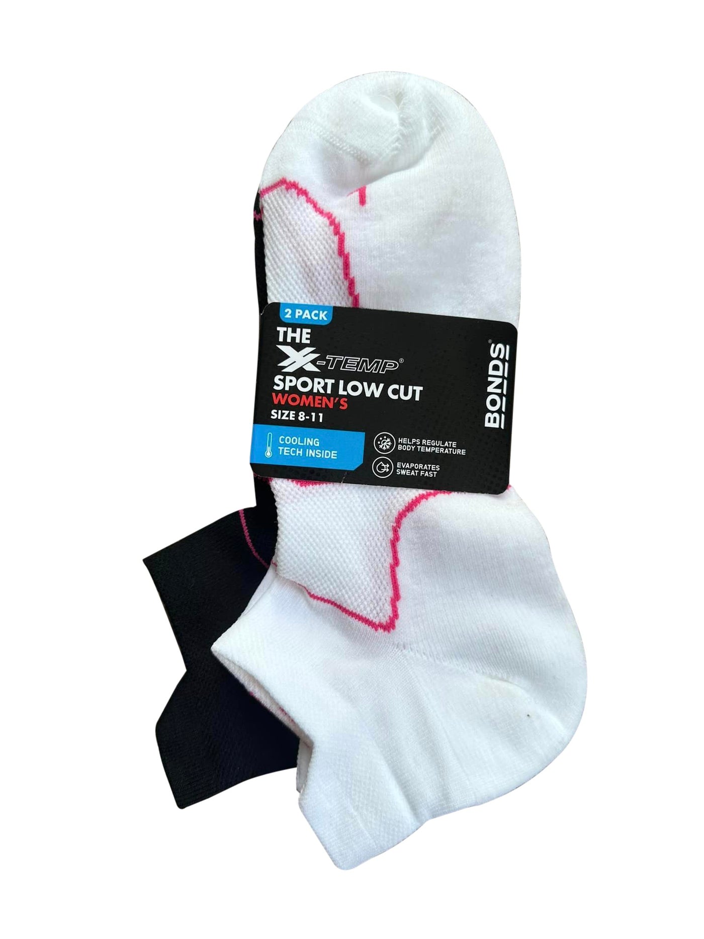 Bonds Women's X-Temp Air Low Cut Socks 2 Pack - White/Pink/Black