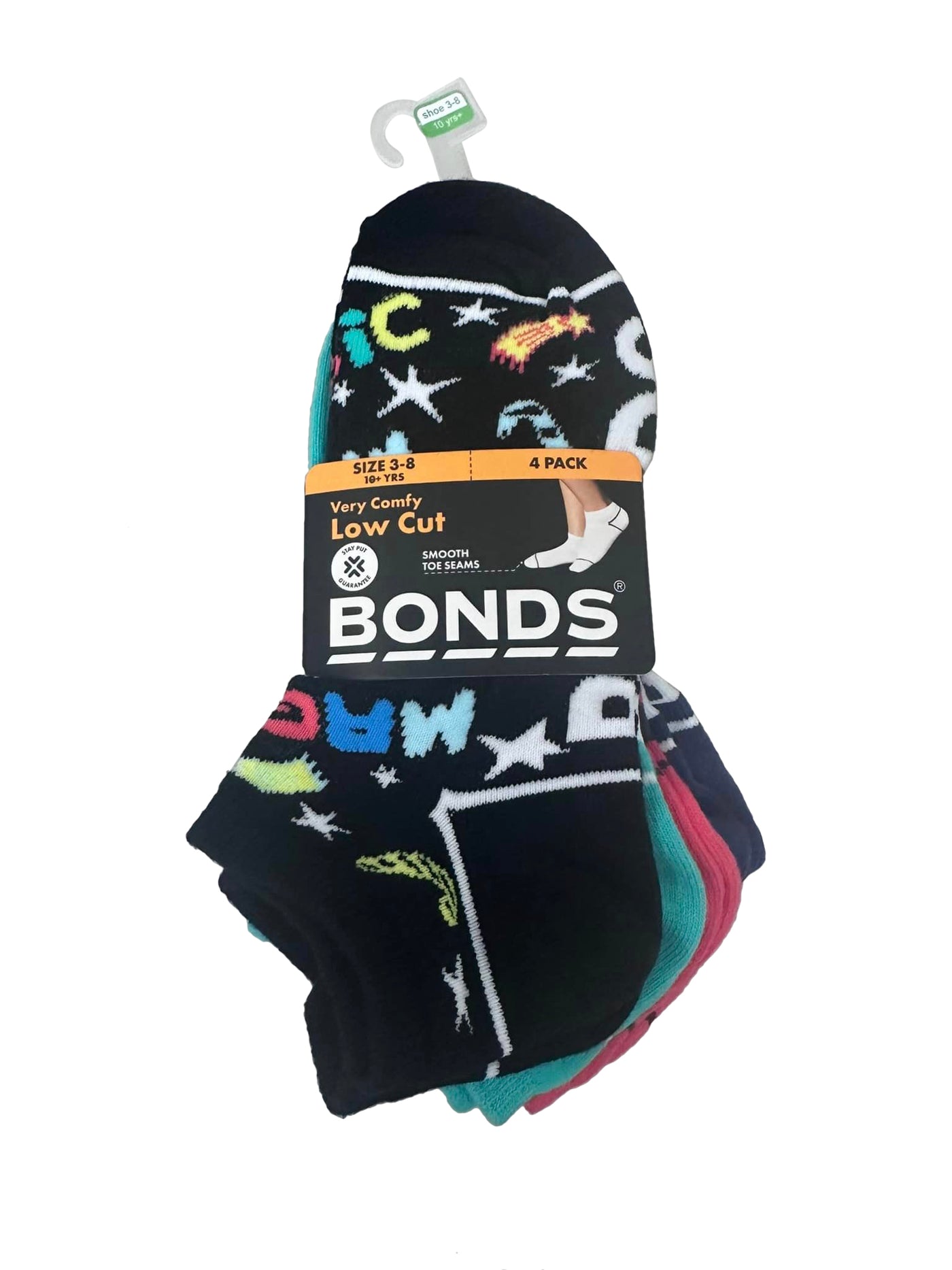 Bonds Kids Fashion Trainer 4 Pack Socks - Magic Black/Teal/Joyful Reindeers Red/Navy
