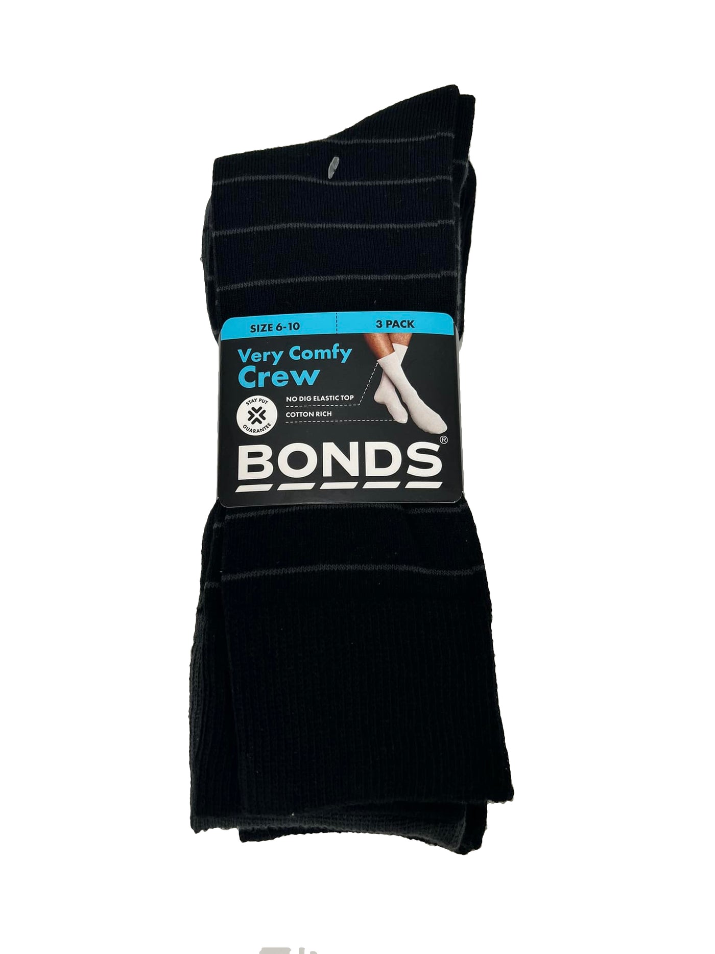 Bonds Mens Business Crew 3 Pack Sock - Grey Fine Stripe/Black Fine Stripe/Black