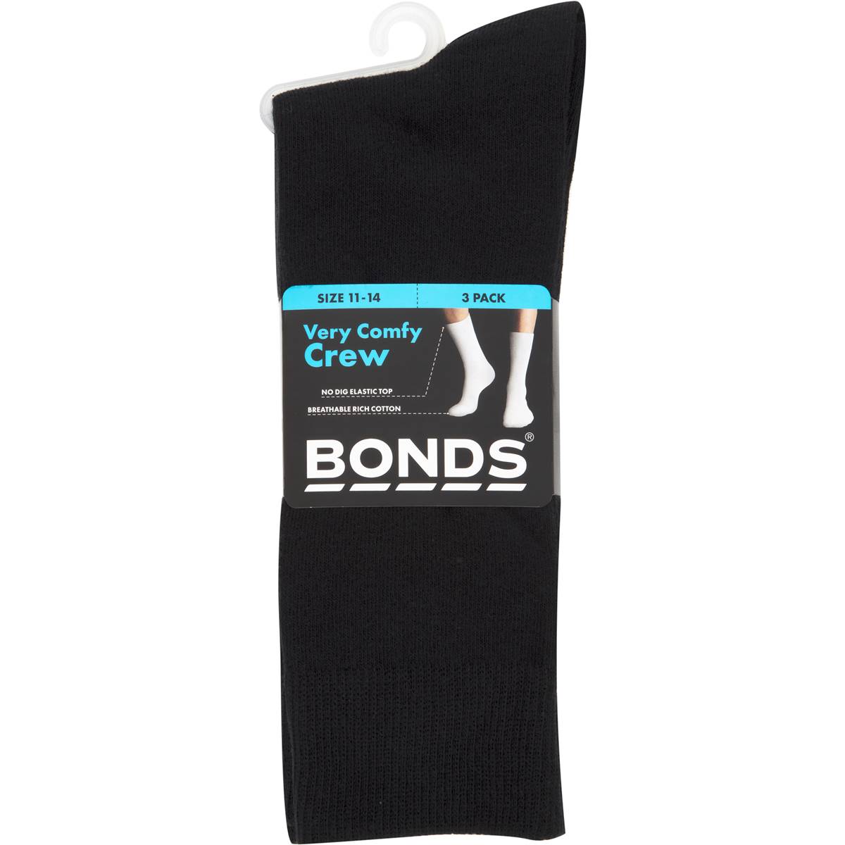 Bonds Men's Very Comfy Crew Socks 3 Pack - Black