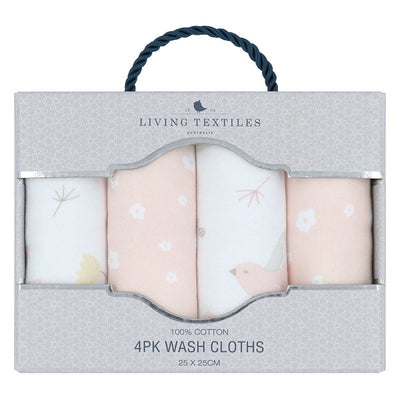 Living Textiles 4 Pack Wash Cloths - Ava/Blush Floral
