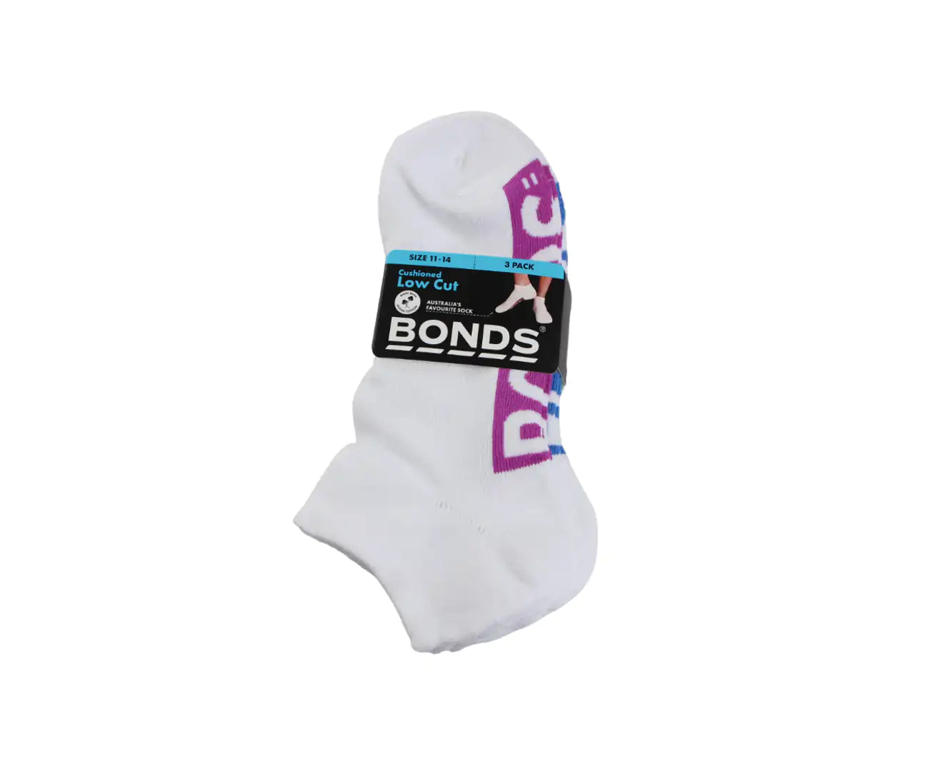 Bonds Men's Cushioned Logo Low Cut Socks 3 Pack - White/Berry/Blue/Green