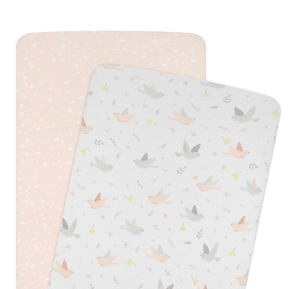 Living Textiles 2 Pack Jersey Co-Sleeper/Cradle Fitted Sheets - Ava/Blush Floral