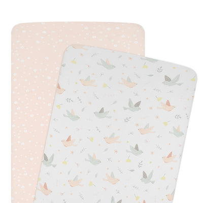 Living Textiles 2 Pack Jersey Co-Sleeper/Cradle Fitted Sheets - Ava/Blush Floral