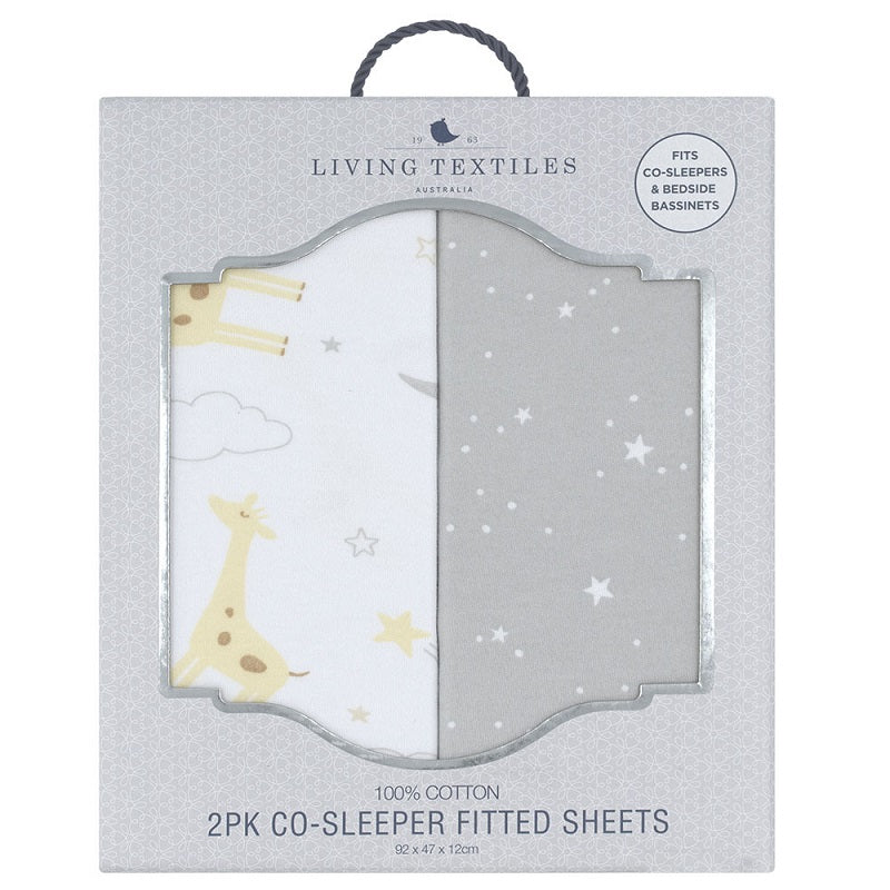Living Textiles 2 Pack Jersey Co-Sleeper/Cradle Fitted Sheets - Noah/Stars