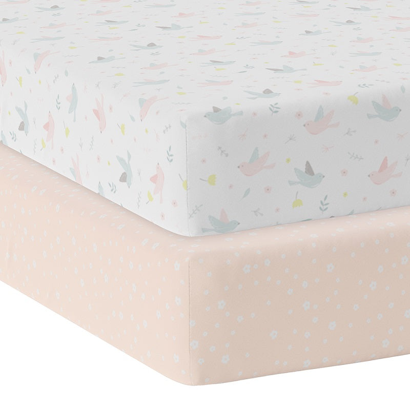 Living Textiles 2 Pack Jersey Cot Fitted Sheets - Ava/Blush Floral