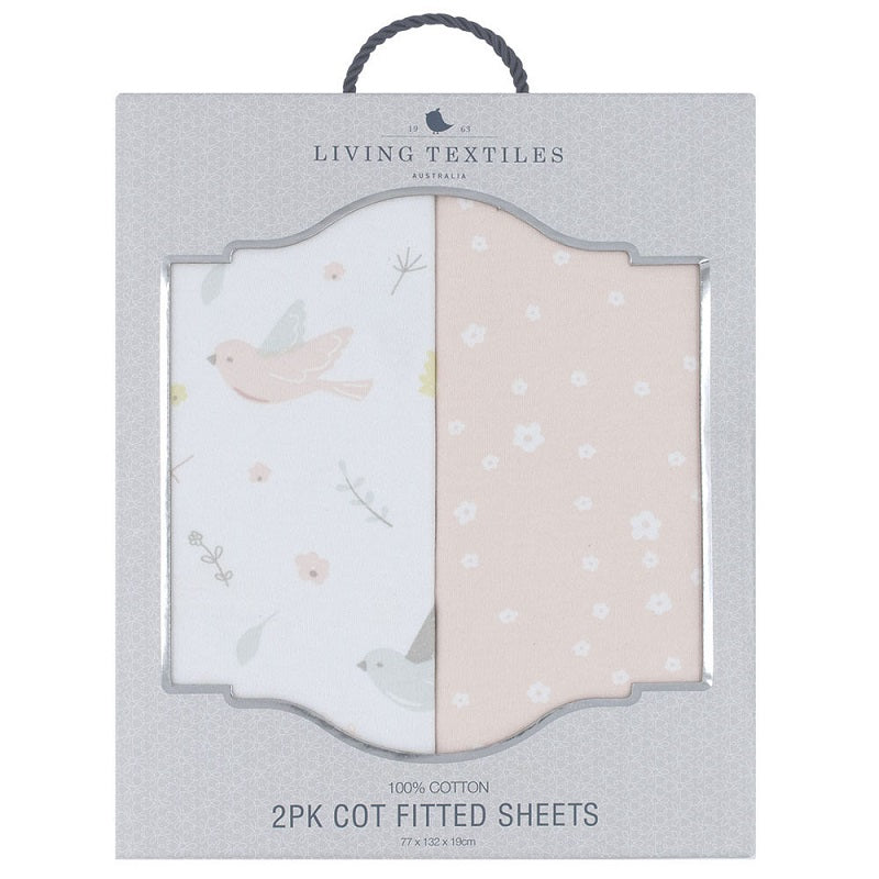 Living Textiles 2 Pack Jersey Cot Fitted Sheets - Ava/Blush Floral