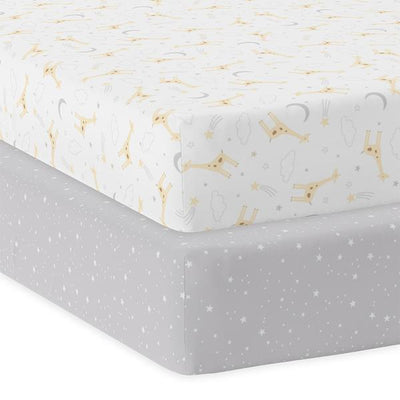 Living Textiles 2 Pack Jersey Cot Fitted Sheets - Noah/ Grey Stars