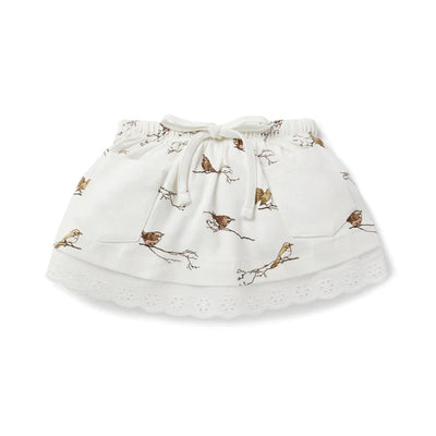 Aster & Oak Organic Bird Lace Pocket Skirt - Snow White