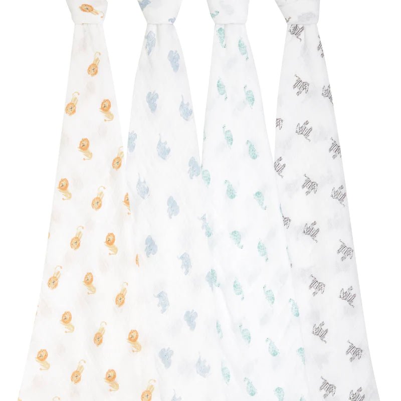 Aden And Anais Organic 4 Pack Swaddles - Animal Kingdom