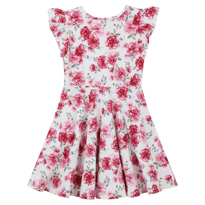 Designer Kidz Antique Floral Short Sleeve Mia Dress - Rosewood