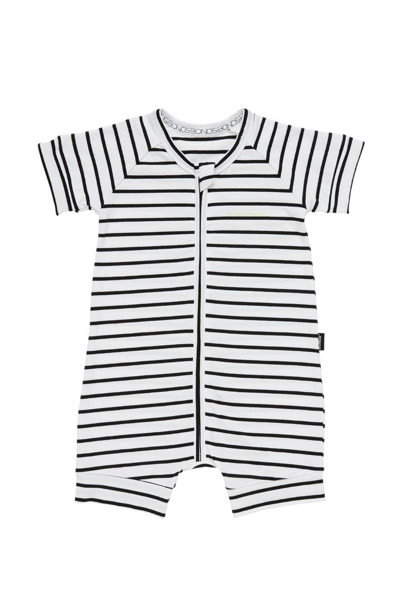 Bonds Short Sleeve Zip Wondersuit Romper - Black & White Stripe