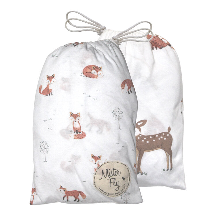 Mister Fly Bassinet Sheet Set 2 Pack - Woodland Fox