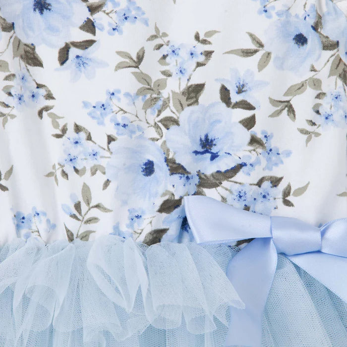 Designer Kidz Camilla Floral Long Sleeve Tutu Romper - Dusty Blue