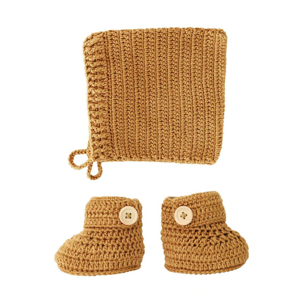 O.B Designs Crochet Bonnet & Bootie Set - Cinnamon