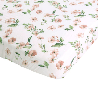All 4 Ella Bamboo Cotton Fitted Cot Sheet - Pink Flower