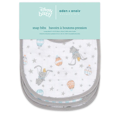 Aden and Anais Disney 3 Pack Classic Snap Bibs - Dumbo New Heights